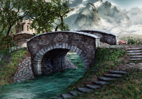Fluss, Brücke, Turm, Wald, Wasser, Bäume