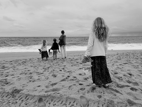 Familie, Pige, Barn, Hav, Ocean