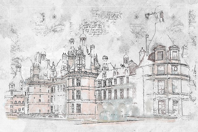 Free castle building vintage illustration