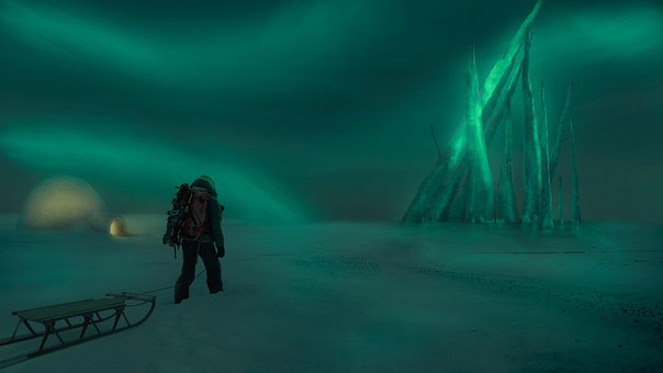 Vinter, Nordlyset, Igloo, Snø, Natur