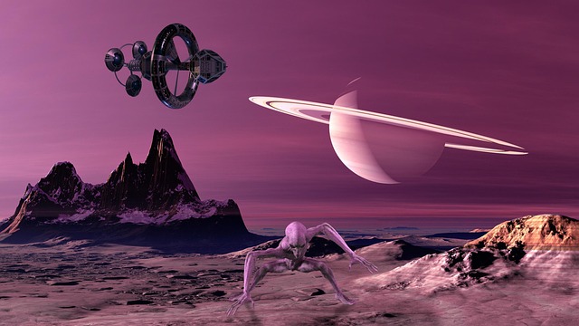 Free mountain saturn alien illustration