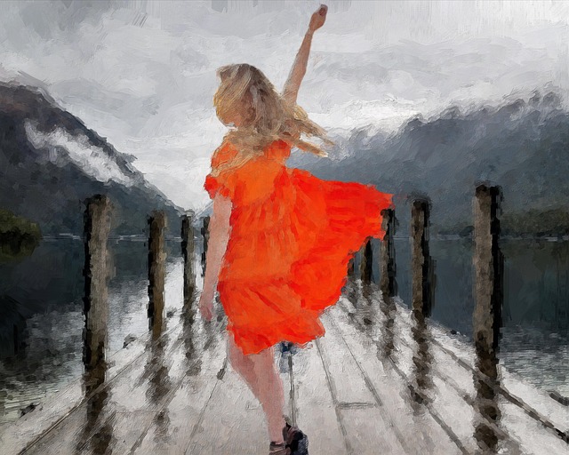 Kleid, Frau, Seebrücke, Promenade, Malen