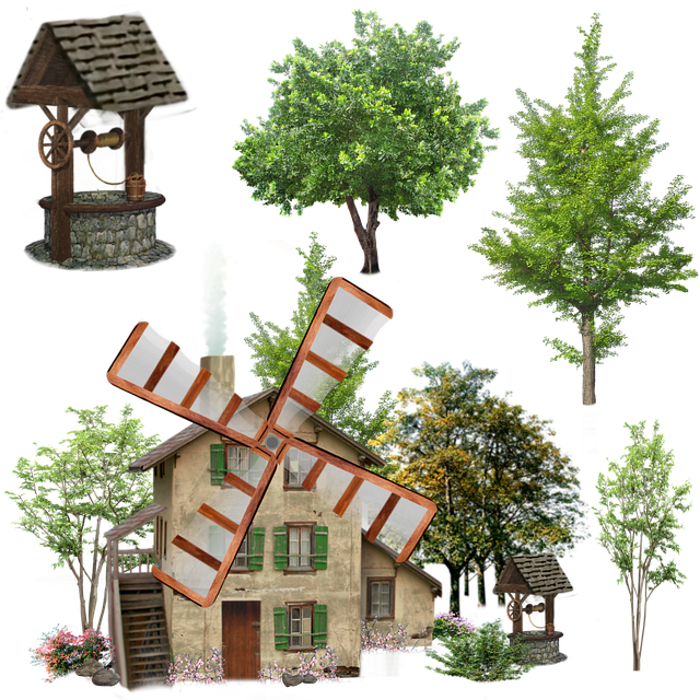 Free well mill trees illustration