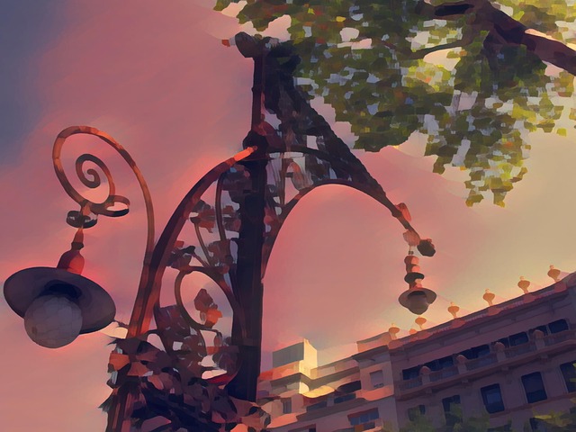 Free sunset street lighting vintage lamp illustration