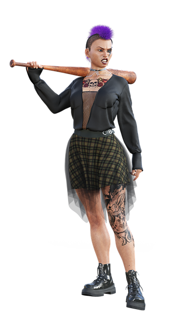 Free woman punk baseball bat illustration