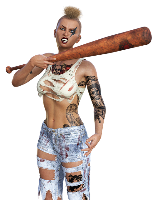 Free woman punk baseball bat illustration
