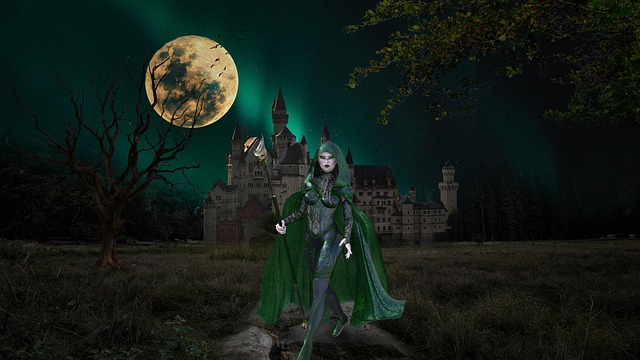 Download free HD stock image of Castle Moon Free castle moon woman illustration
