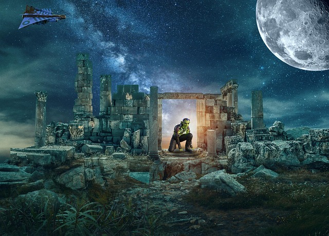 Free valley moon ruins illustration