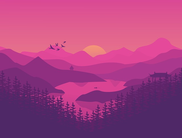 Free landscape lake sunset illustration
