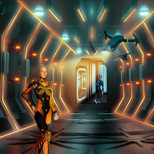 Free woman spaceship drone illustration