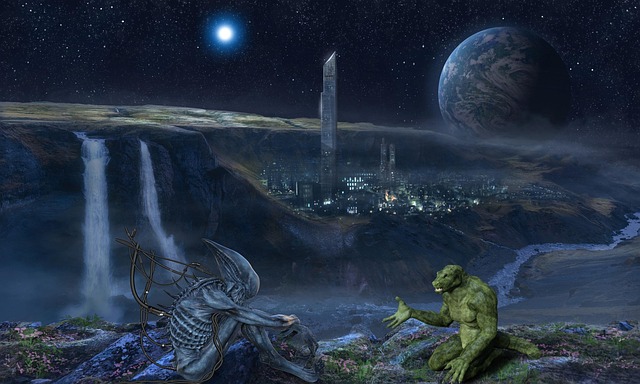 Free aliens nature city illustration