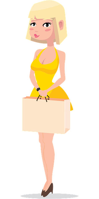 Frau, Einkaufen, Gelbes Kleid, Zeichnung