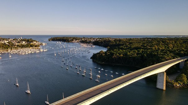 Puente, Barcos, Mar, Paisaje, Oceano