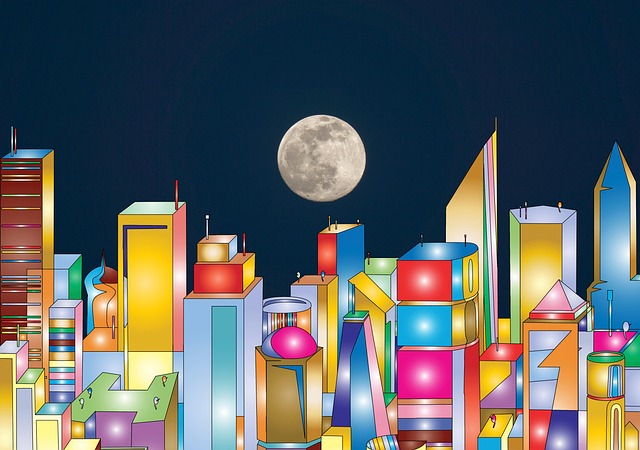 Free city night moon illustration