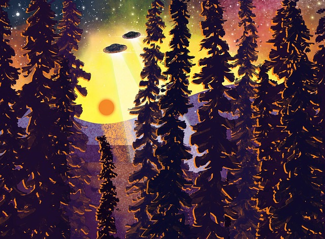 Free alien alien abduction forest illustration