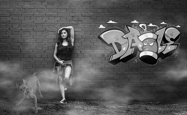 Frau, Graffiti, Tier, Hintergrund