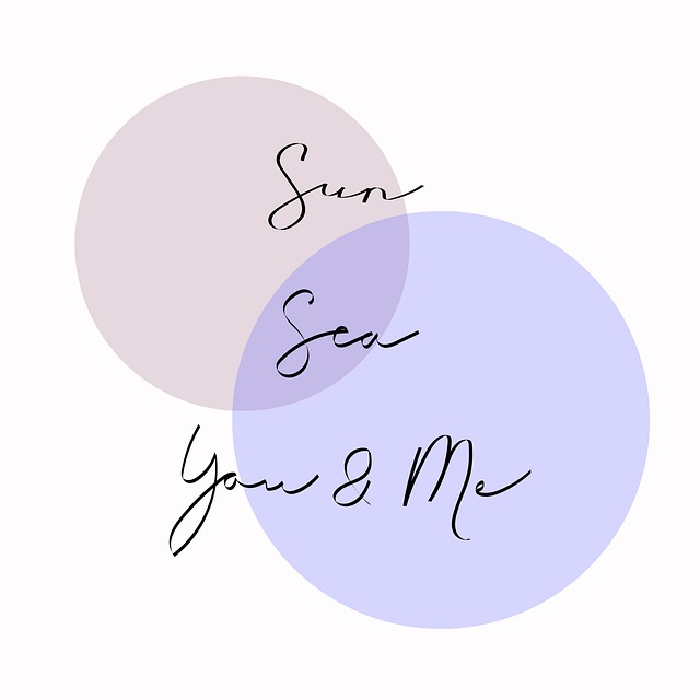 Free sun sea you and me calligraphy lettering illustration