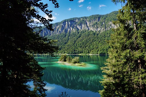 Eibsee, Lago, Montanhas, Bavária