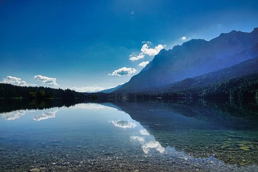 Lago, Montanhas, Eibsee, Bavária