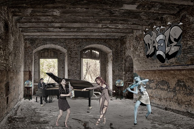 Free ruins music concert illustration
