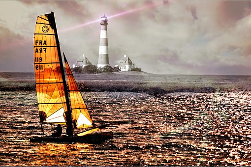 Faro, Bote, Mar, Naturaleza, Noche