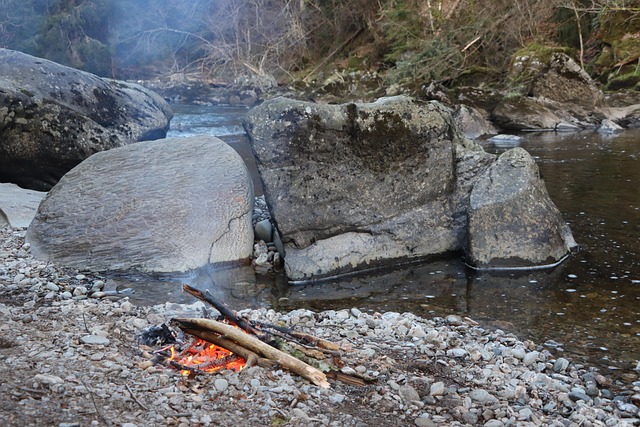 Feuer, Fluss, Natur, Camping, Lagerfeuer