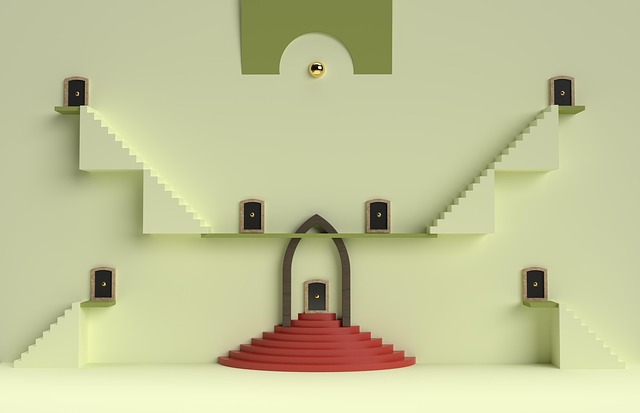 Fantasie Gebäude, 3D-Rendering, Treppe