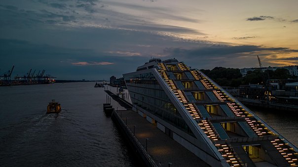 Hamburg, Havengebied, Vooravond, Drone