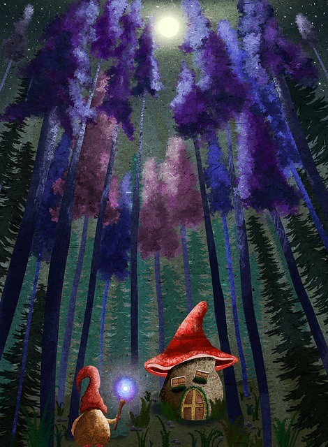 Free gnome hut trees illustration
