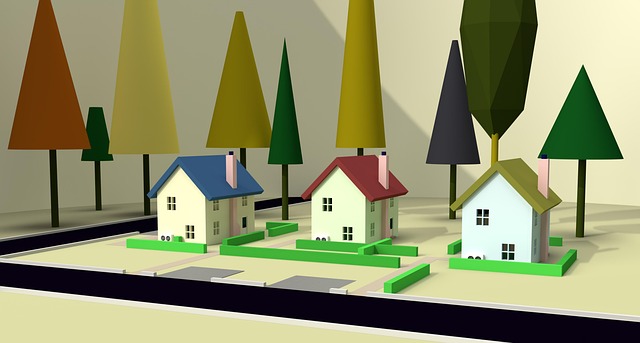 Häuser, Straße, 3D-Häuser, 3D Gerendert