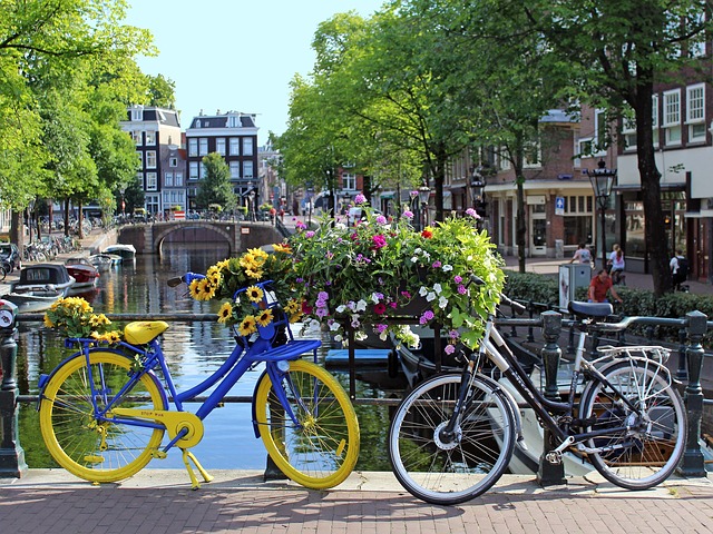 Amsterdam, Blomster, Kanaler, Cykel
