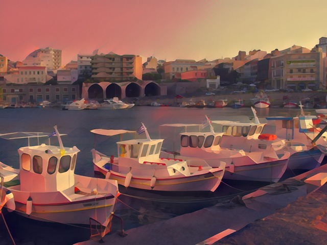 Free sunset fishing boats small boats illustration