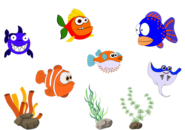 Free fishes seagrass comic illustration