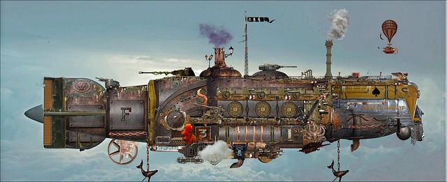 Free airship steampunk fantasy illustration