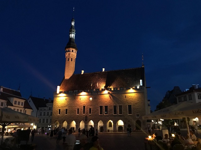 Tallin, Estonia, Cuadrado, Noche
