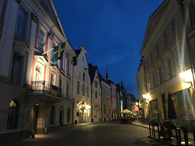 Tallin, Estonia, Noche, Calle, Edificio