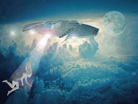 Ufo, Raumschiff, Wolken, Mond, Frau