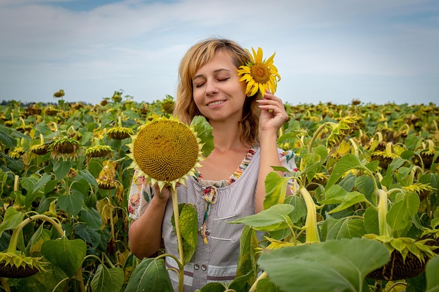 Sunflower, sunflower field, woman and portrait — photo by Sunriseforever