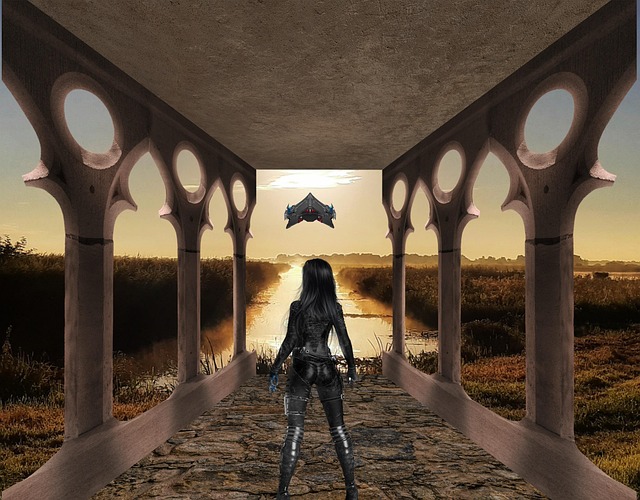 Free spaceship woman background illustration