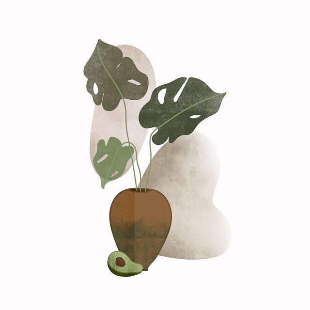 Free monstera boho art style nature illustration