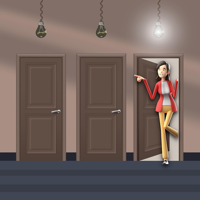 Free woman doors decision illustration