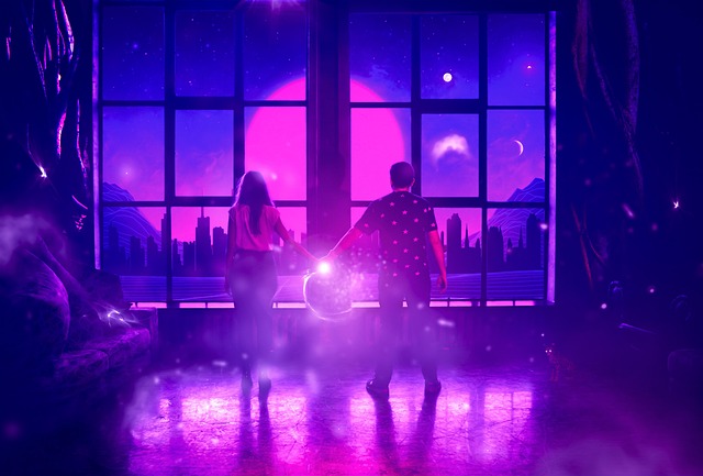 Free couple future surreal illustration