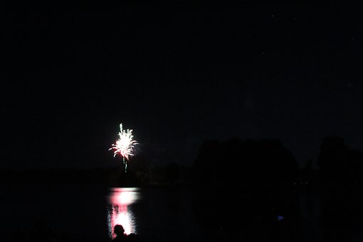 Sterne, Feuerwerk, Feier, Nacht, See
