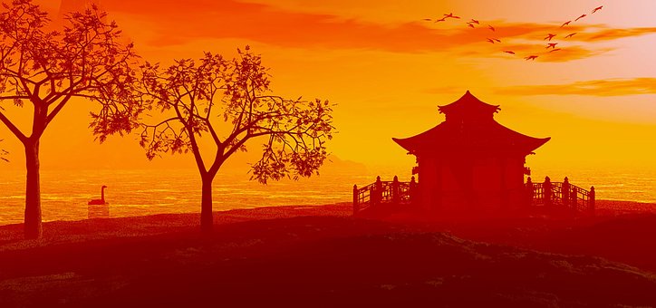 Free Sunset Chinese Temple photo and picture