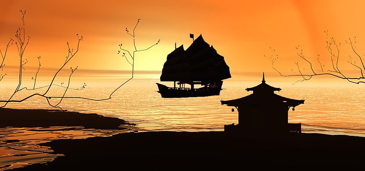 Free Sunset Chinese Boat photo and picture