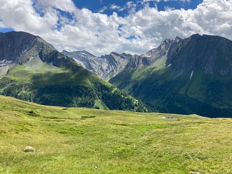 Wiese, Berge, Südtirol, Alpen, Wolken