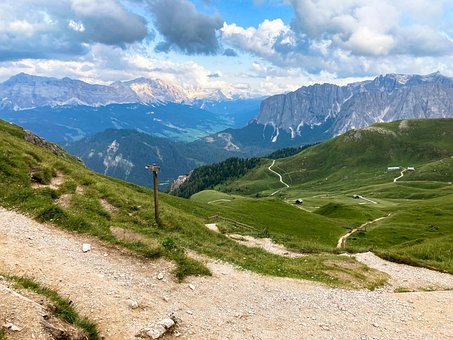 Berge, Weg, Dolomiten, Wiese, Outlook
