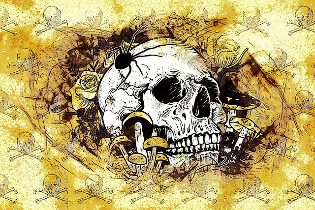 Free skull halloween mushrooms illustration