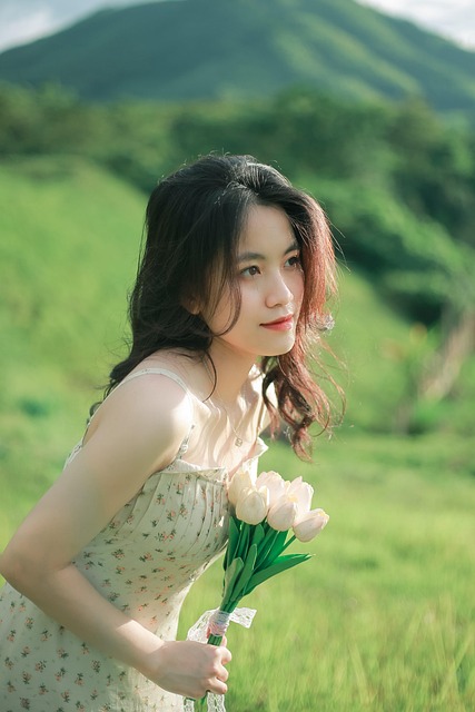 Free Asian Woman Tulips photo and picture