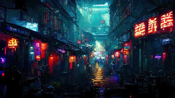 Cyberpunk By, Regn, Byregn, Natt, Kina